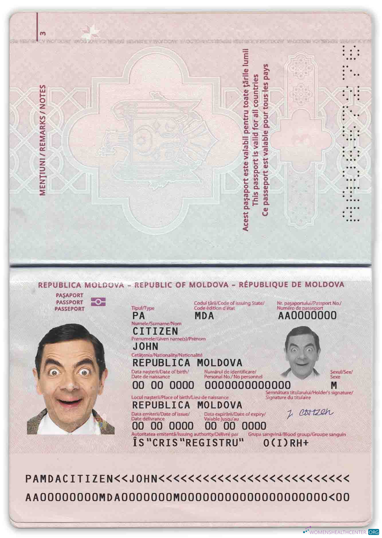 Download Moldova passport (2014 – present) Photoshop template